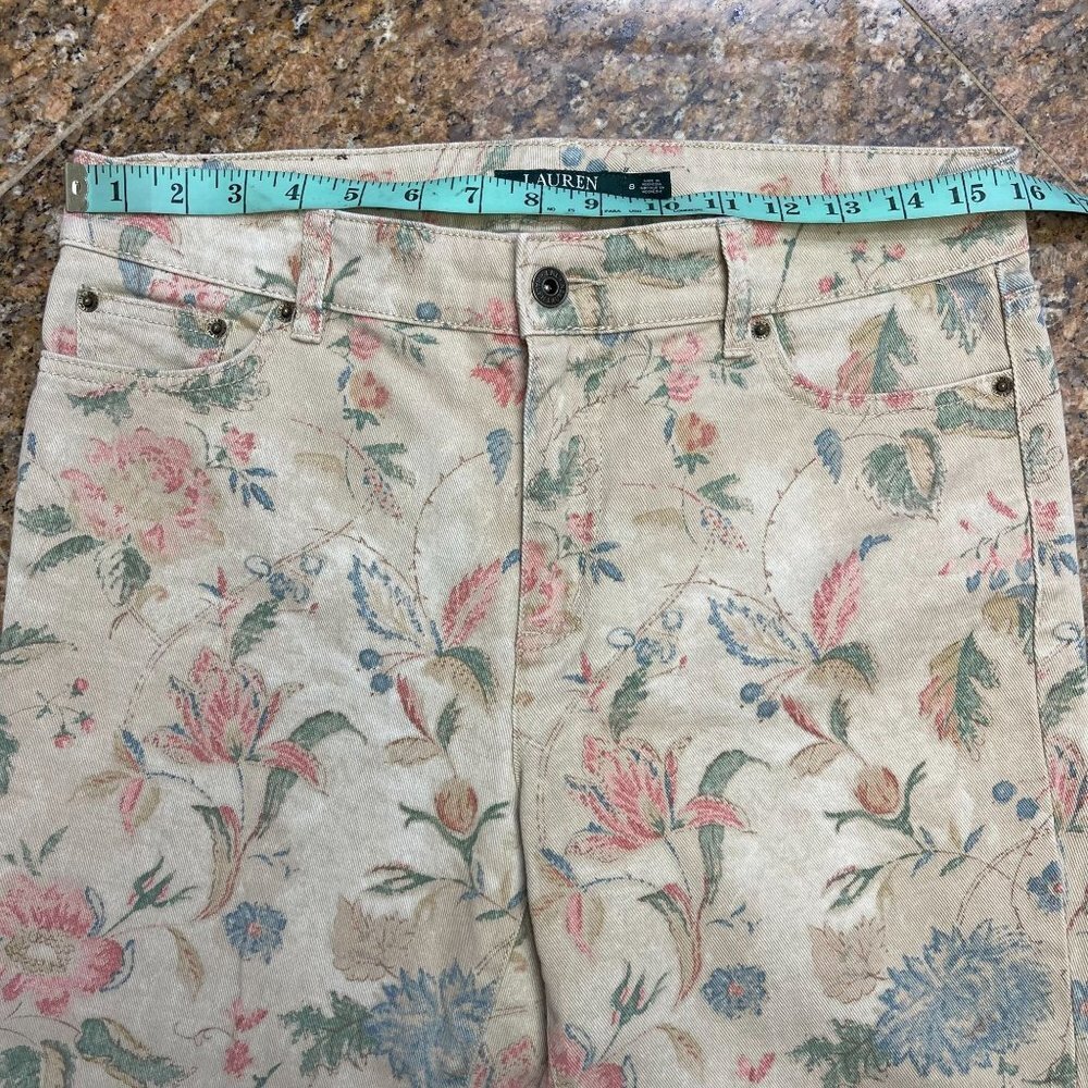 Ralph Lauren Women Floral Beige Pants Premier Skinny Ankle 5 Pockets Size 8 - Picture 5 of 14